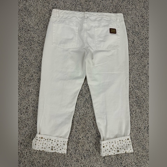 MICHAEL KORS womens size 10 Sexy Boyfriend ivory gold studded cuffed denim jeans - Picture 3 of 14